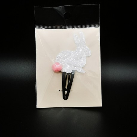 barrette simple lapin simili cuir pailleté