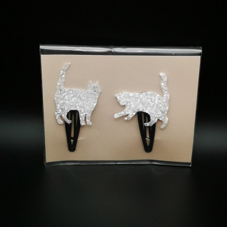 Lot de 2 barrette chat en simili cuir